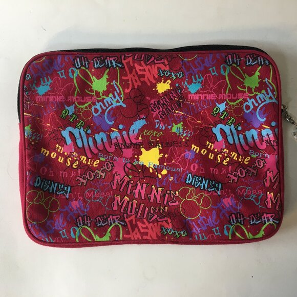 Minnie Mouse Walt Disney World Cosmetic Makeup Bag Case Fabric Lined Red 11" Zip - Picture 5 of 16